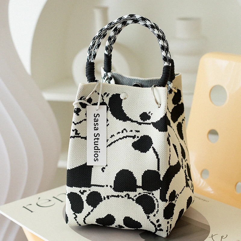 Korean Sle Knitted Tote Bag Large Capaci Portable Handbag Commuter Buet Bag Cute Floral Pattern Women's Handbag Your Shop Mania