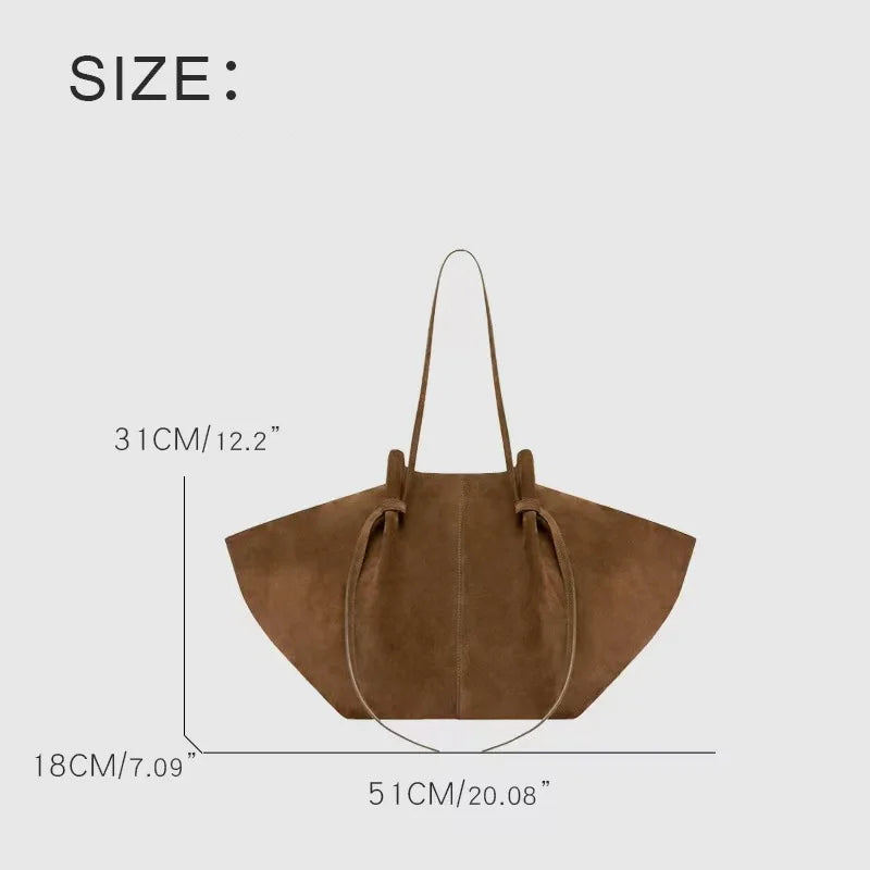 Brand Suede Design Shoulder Bag New Luxury Retro Women's Tote Bag Solid Color Genuine Leather Texture Large Capacity Handbag Your Shop Mania