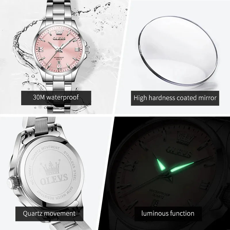 OLEVS 3668 Women Watch Luxury Original Waterproof Stainless Steel Quartz Watch Roman Automatic Date Women Watch Reloj Para Mujer Your Shop Mania