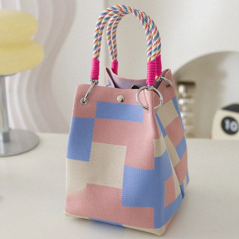 Korean Sle Knitted Tote Bag Large Capaci Portable Handbag Commuter Buet Bag Cute Floral Pattern Women's Handbag Your Shop Mania