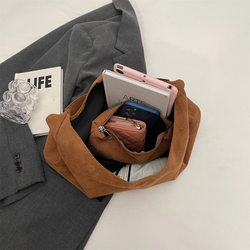 MOODS Casual Shoulder Tote Bag Set For Women 2-IN-1 Suede Pure Color Large Capacity Shopper Tote 2024 Winter New Handbags Female Your Shop Mania