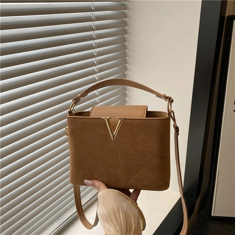 Fashionable Mini Suede Women's Bag, Faux Suede Tote Bag, Hardware Lock Buckle Decoration Handbag Purse Shoulder Cross Body Bags Your Shop Mania