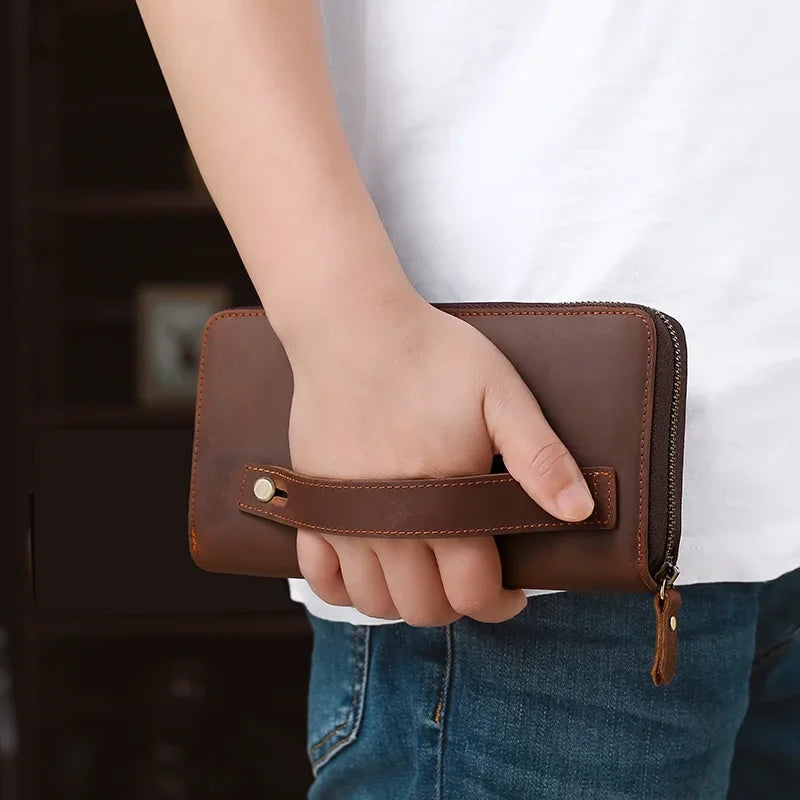 Upgraded Large Capacity Genuine Leather Men's Handbag Integrated Cigarette Phone Wallet Soft Texture Famous Horse Skin Clutch Your Shop Mania