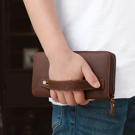 Upgraded Large Capacity Genuine Leather Men's Handbag Integrated Cigarette Phone Wallet Soft Texture Famous Horse Skin Clutch Your Shop Mania