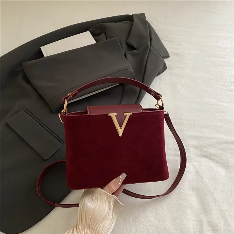 Fashionable Mini Suede Women's Bag, Faux Suede Tote Bag, Hardware Lock Buckle Decoration Handbag Purse Shoulder Cross Body Bags Your Shop Mania