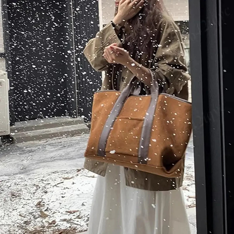 Vintage Suede Large Capacity Handbag Simple All-match Fashion Tote Bags Design Casual Top Handle Shoulder Bag For Women Your Shop Mania
