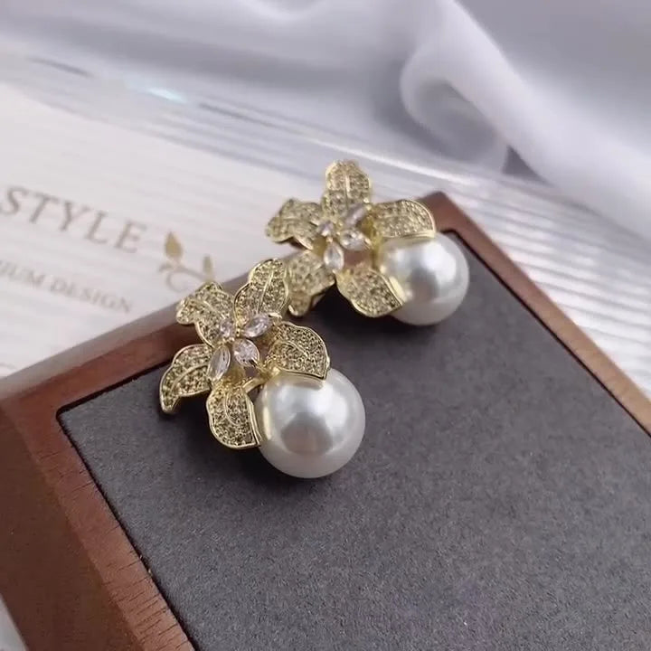 Trendy Gorgeous Flower Imitation Pearl Earrings Women Luxury. Your Shop Mania