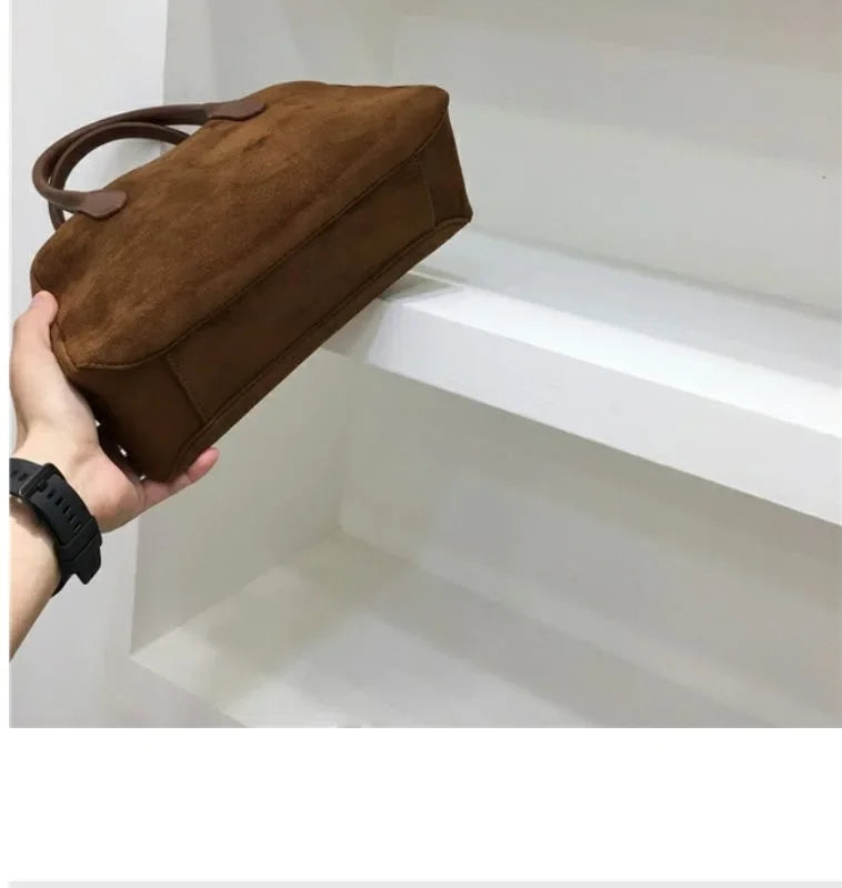 Autumn Winter 2023 New Korean Small Batch Suede Boston Retro Handbag Women's Bowling Bag Handheld Bag Female Style Handbag Your Shop Mania