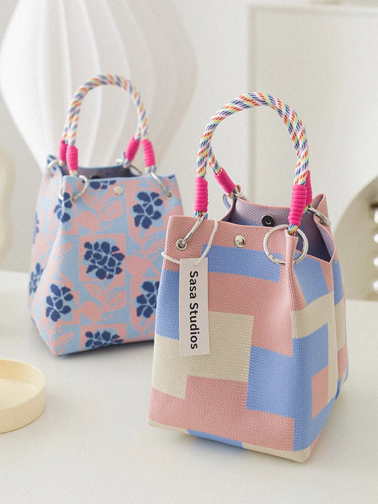 Korean Sle Knitted Tote Bag Large Capaci Portable Handbag Commuter Buet Bag Cute Floral Pattern Women's Handbag Your Shop Mania