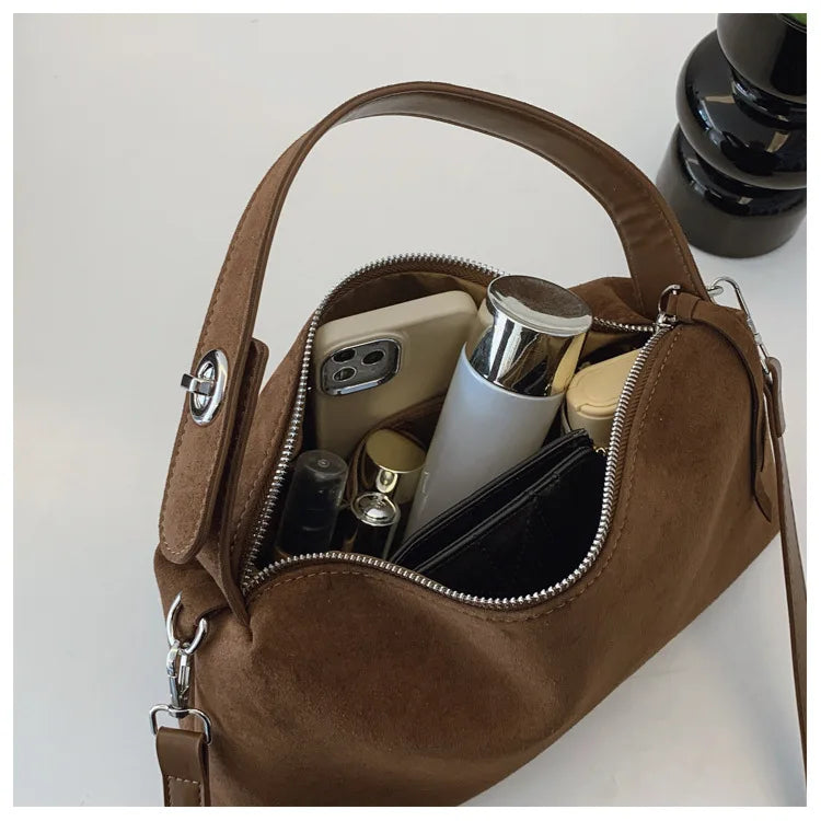 New Fashion Simple Fall Winter Spacious Boston Tote Bag Soft Matte Suede Design Women's Large Capacity Portable Hand Strap Bag Your Shop Mania