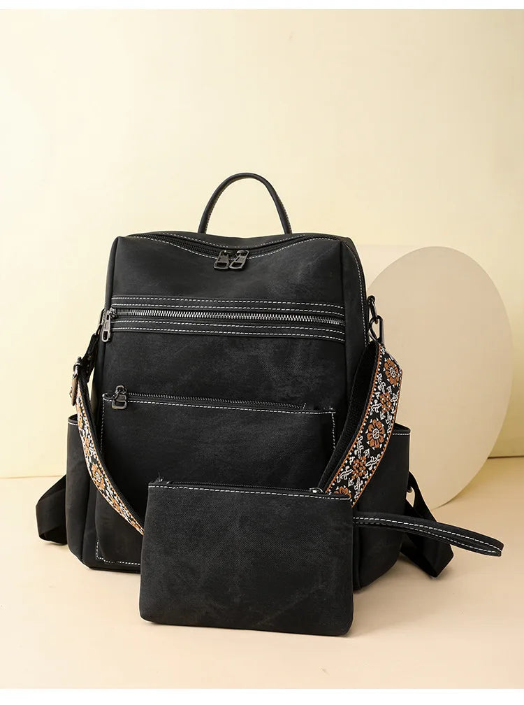 Lightweight Girls Retro Backpack Fashion Multipurpose Women's Backpack Large Capacity Leisure Travel Dual-purpose Shoulder Bag Your Shop Mania