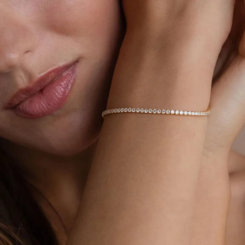 Hot Sterling 925 Silver Full AAA Zircon Bracelet Fine Jewelry 16cm-19cm 2-3mm Shiny CZ Accessories For Women Anniversary Gift Your Shop Mania