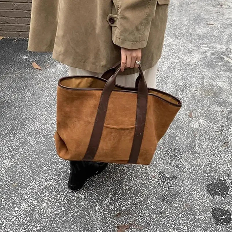 Vintage Suede Large Capacity Handbag Simple All-match Fashion Tote Bags Design Casual Top Handle Shoulder Bag For Women Your Shop Mania