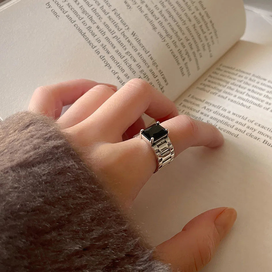 Silver Color Simple Black Punk Rings For Women Geometric Fashion Open Adjustable Handmade Party Jewelry Gift Allergy Your Shop Mania