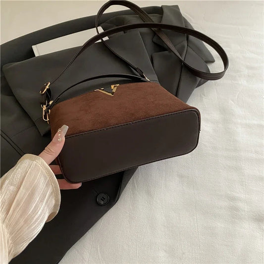 Fashionable Mini Suede Women's Bag, Faux Suede Tote Bag, Hardware Lock Buckle Decoration Handbag Purse Shoulder Cross Body Bags Your Shop Mania