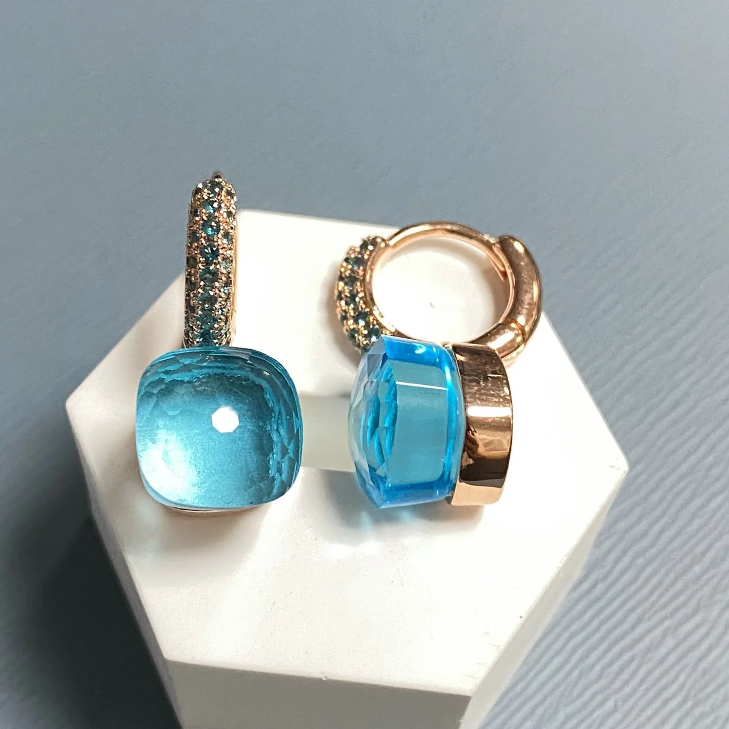 10.6mm Nudo Earrings Inlay Blue Topaz Zircon 30Colors Crystal Earrings Rose Gold Plated  Jewelry For Women Your Shop Mania