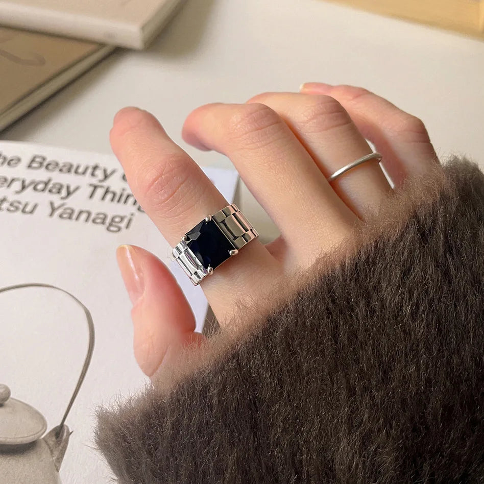 Silver Color Simple Black Punk Rings For Women Geometric Fashion Open Adjustable Handmade Party Jewelry Gift Allergy Your Shop Mania