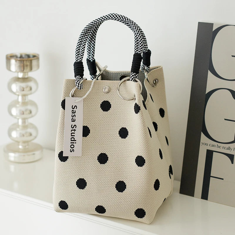 Korean Sle Knitted Tote Bag Large Capaci Portable Handbag Commuter Buet Bag Cute Floral Pattern Women's Handbag Your Shop Mania