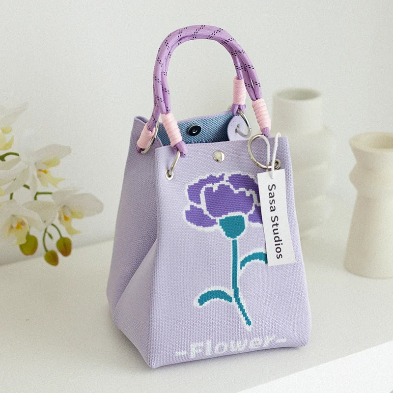 Korean Sle Knitted Tote Bag Large Capaci Portable Handbag Commuter Buet Bag Cute Floral Pattern Women's Handbag Your Shop Mania