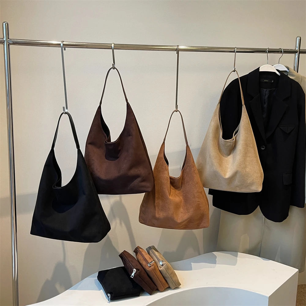 MOODS Casual Shoulder Tote Bag Set For Women 2-IN-1 Suede Pure Color Large Capacity Shopper Tote 2024 Winter New Handbags Female Your Shop Mania