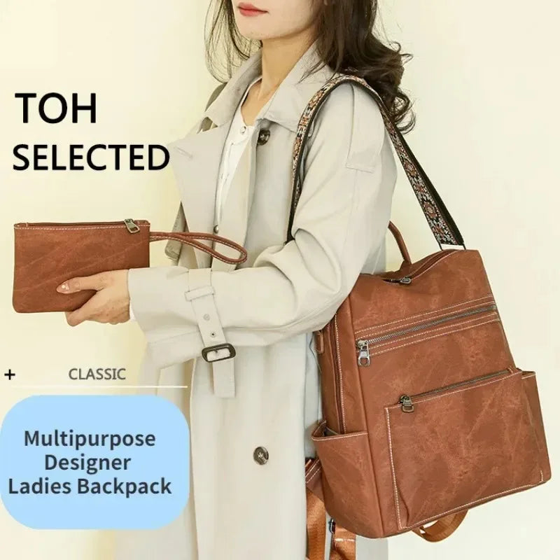 Lightweight Girls Retro Backpack Fashion Multipurpose Women's Backpack Large Capacity Leisure Travel Dual-purpose Shoulder Bag Your Shop Mania