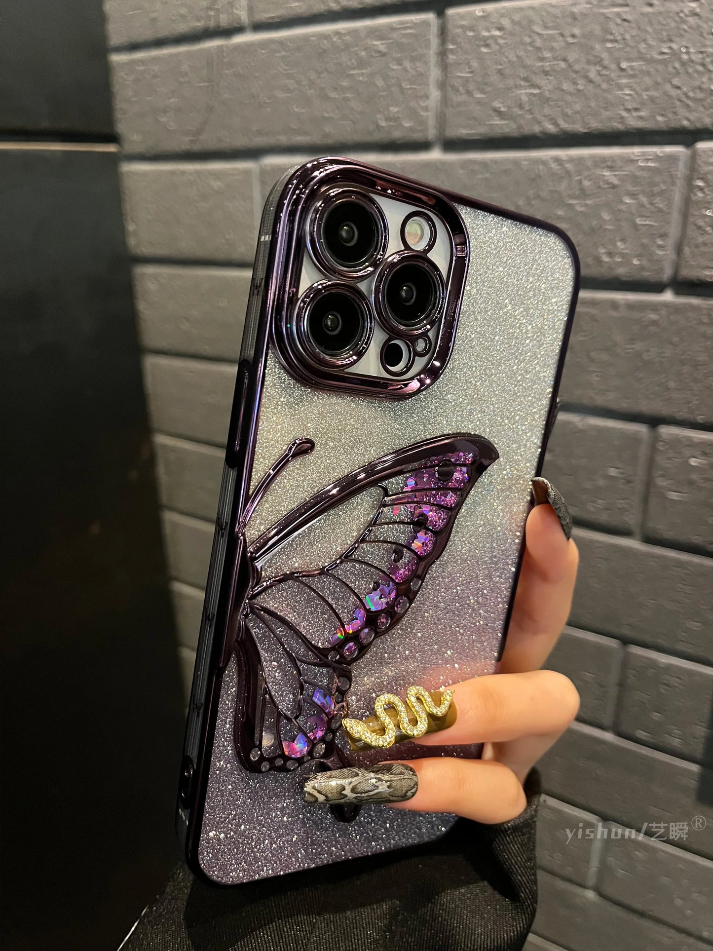 Luxury Electroplated Butterfly Glitter Phone Case For iPhone 11 12 13 14 15 16 Pro Max Fashion Shockproof Bumper Cases Cover