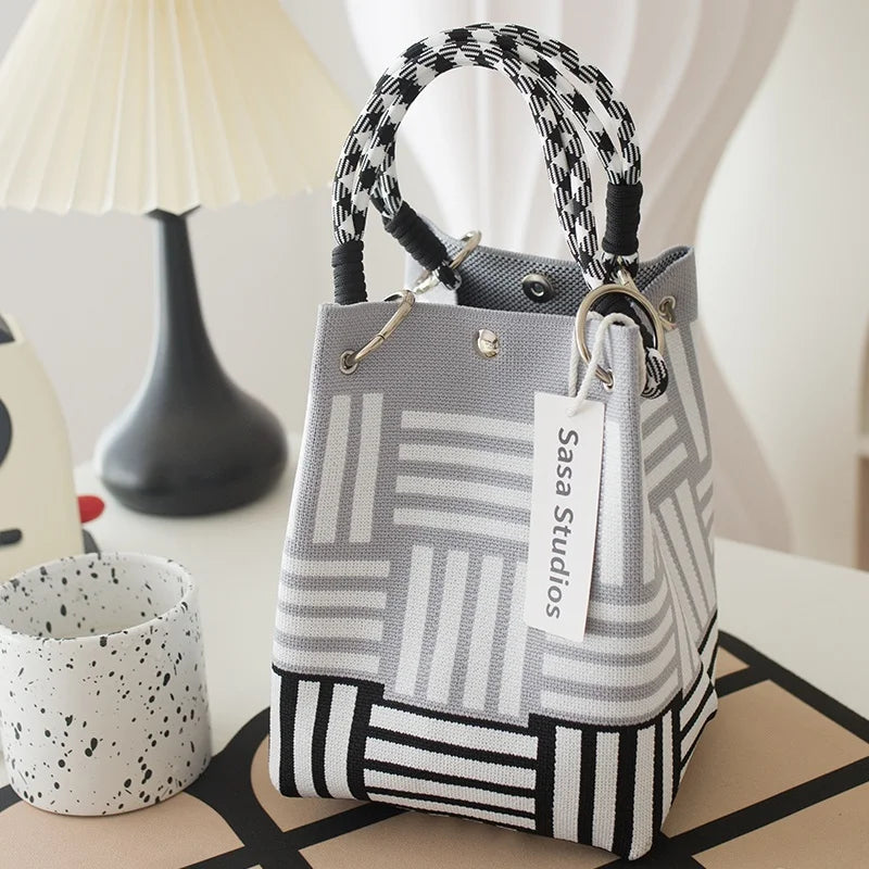 Korean Sle Knitted Tote Bag Large Capaci Portable Handbag Commuter Buet Bag Cute Floral Pattern Women's Handbag Your Shop Mania
