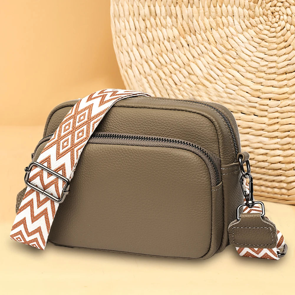 Genuine Leather Crossbody Bag Fashion Mobile Phone Bag Portable Elegant Solid Color Adjustable Strap Simple for Weekend Vacation Your Shop Mania