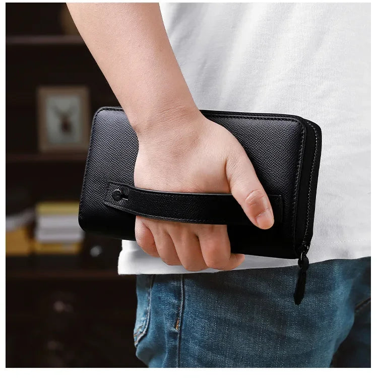 Upgraded Large Capacity Genuine Leather Men's Handbag Integrated Cigarette Phone Wallet Soft Texture Famous Horse Skin Clutch Your Shop Mania