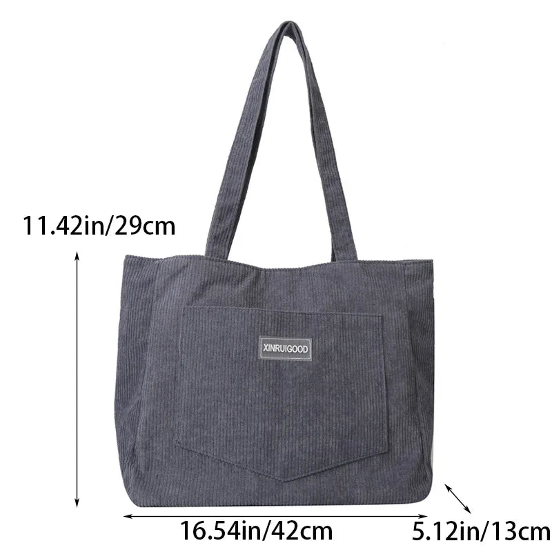 Large Capacity Shoulder Bag Trendy Corduroy Tote Bag Solid Color Ladies Handbag With Front Pocket Your Shop Mania