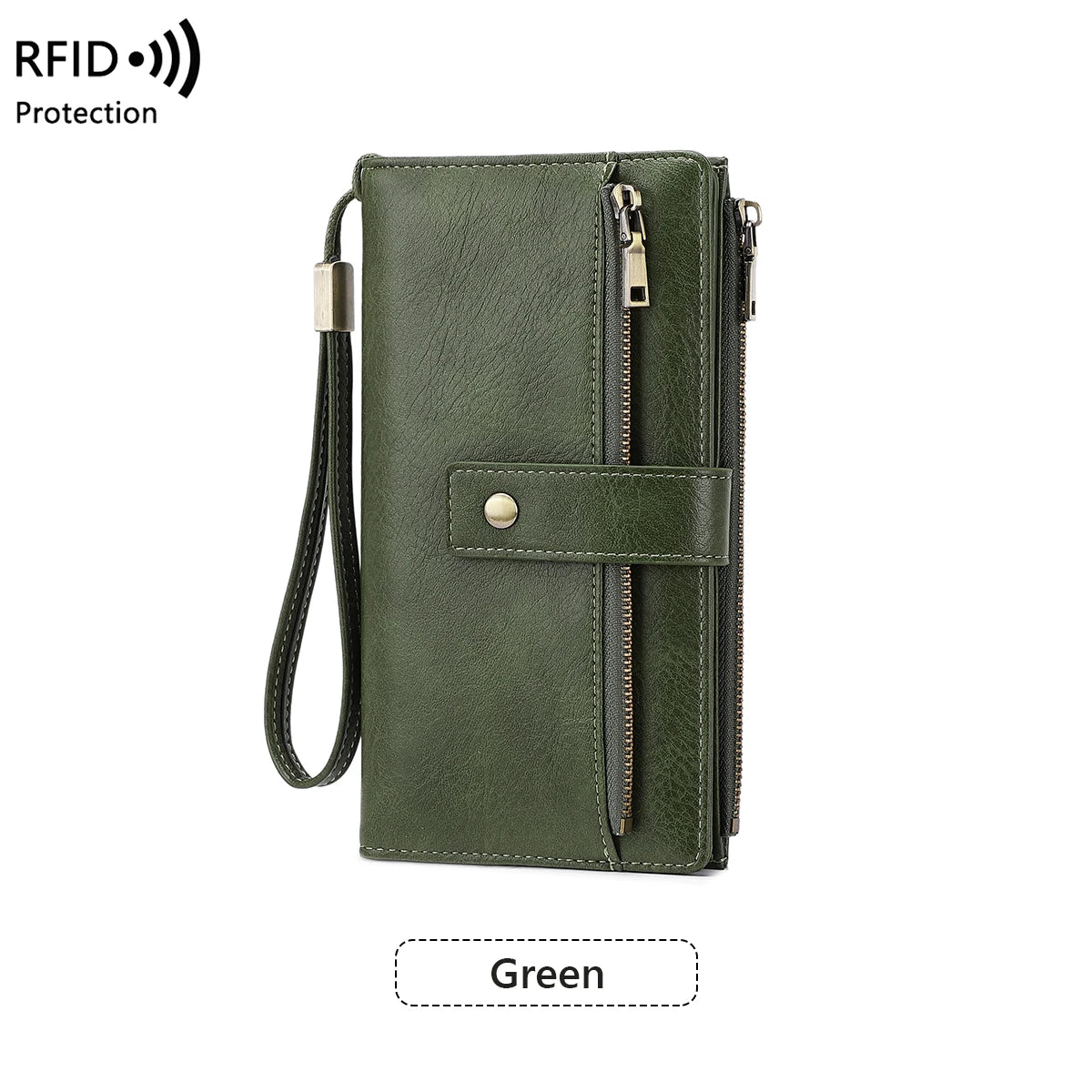 Vintage Style RFID Blocking Wallet Three-Fold Long Clutch Purse Multi-Card Slots for Daily Commute Business Casual Your Shop Mania