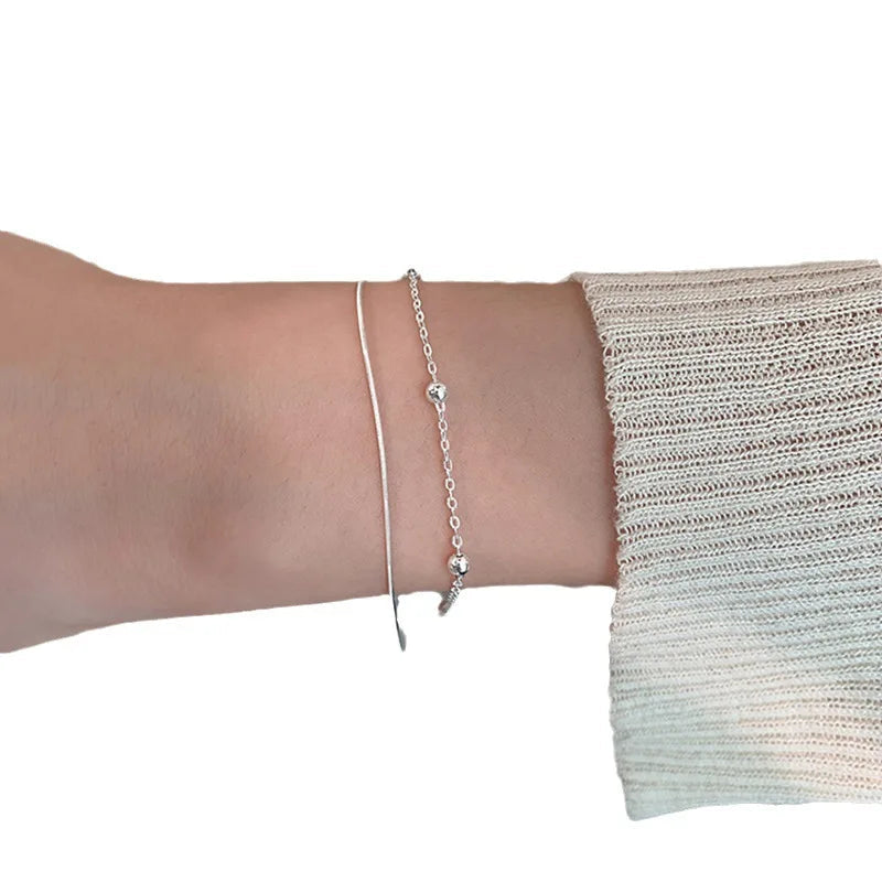 Double layered bracelet for women simple small round bead bracelet student snake bone chain Fashion bracelet jewelry Your Shop Mania