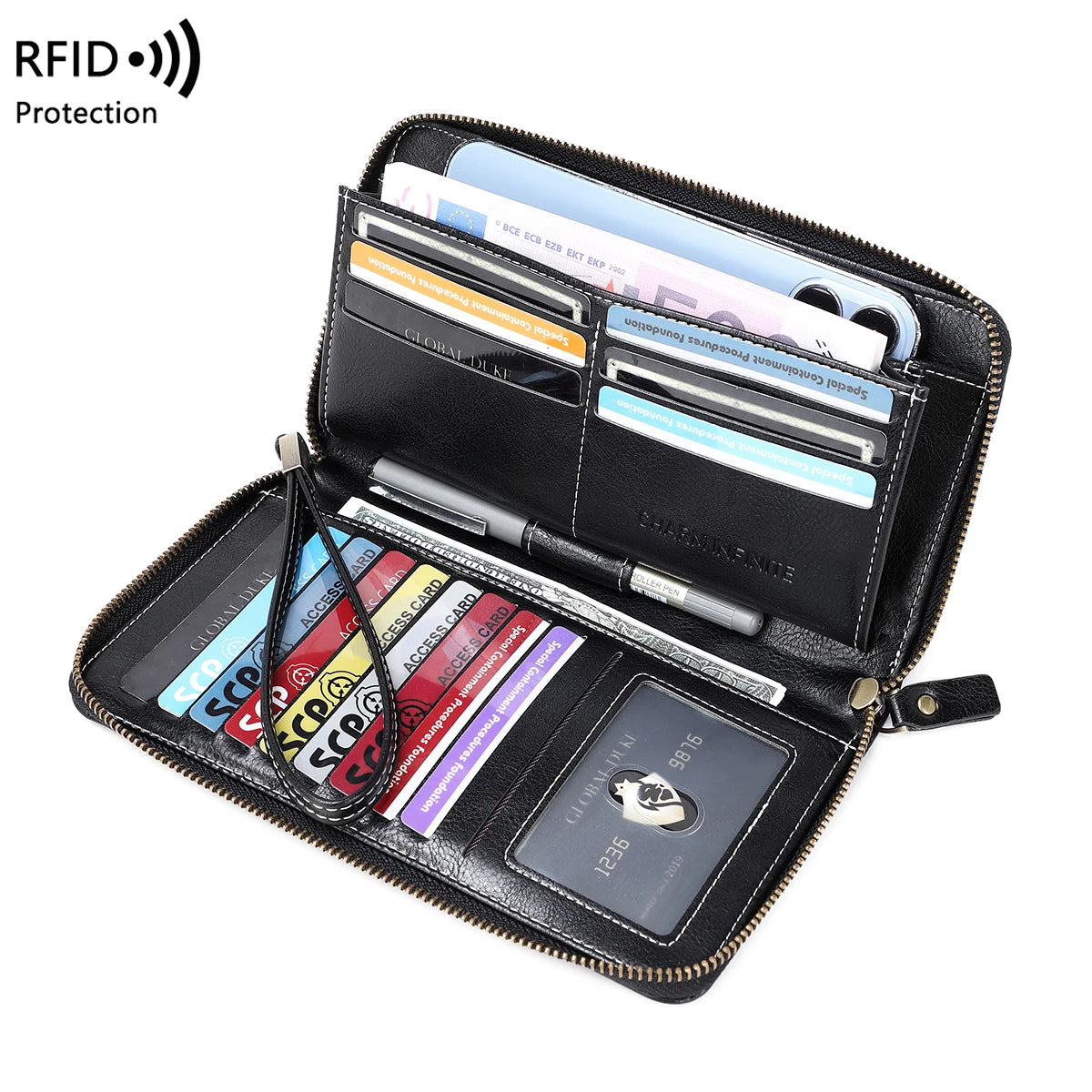 RFID Anti-Theft Brush Wallet for Women, Multi Slot, Vintage, Large Capacity, Multi-functional, Stylish Clutch with Wrist Strap Your Shop Mania