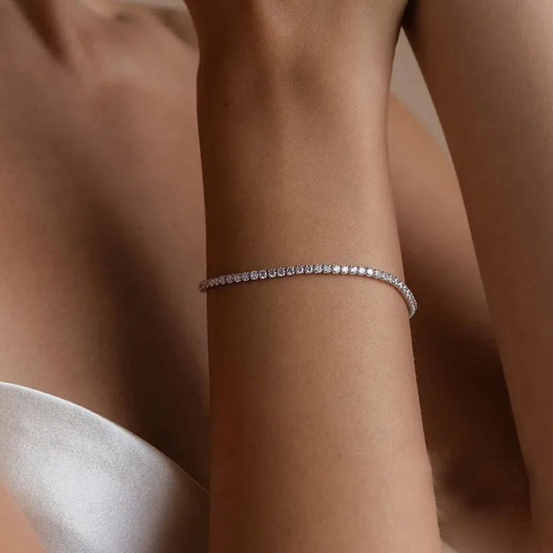 Hot Sterling 925 Silver Full AAA Zircon Bracelet Fine Jewelry 16cm-19cm 2-3mm Shiny CZ Accessories For Women Anniversary Gift Your Shop Mania
