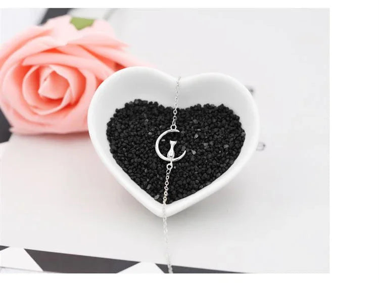 New Fashion Jewelry Beautiful 925 Sterling Silver Bracelets cat moon Simple Personality Sweet Bracelets Your Shop Mania