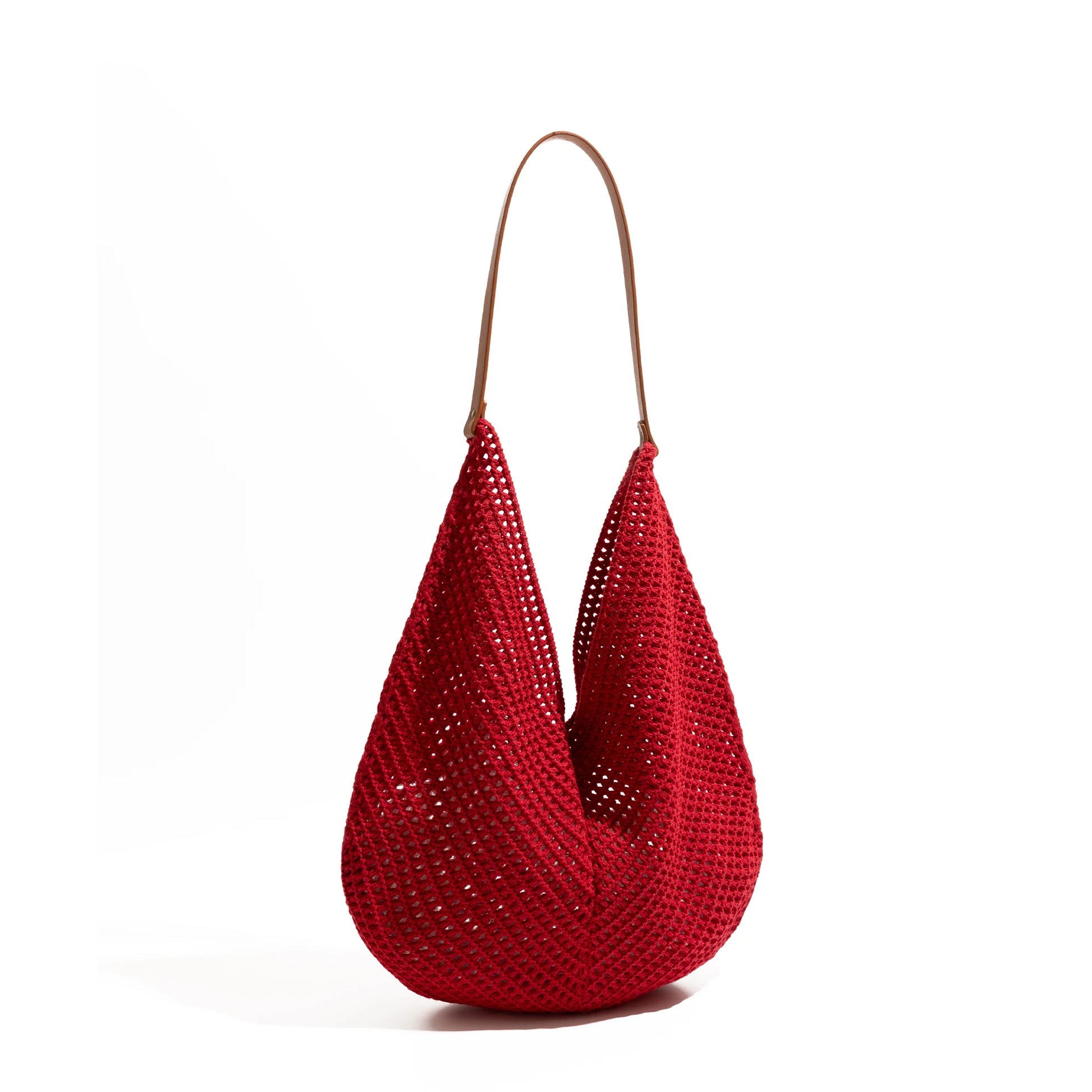 CKKUI Cotton Rope Knitted Crochet Shoulder Shopping Purses With PU Leather Top Handle Korean Style Simple Red Large Capacity Bag Your Shop Mania