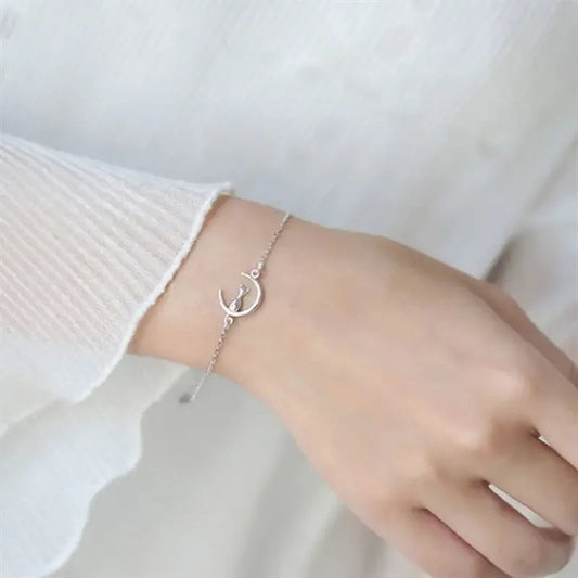 New Fashion Jewelry Beautiful 925 Sterling Silver Bracelets cat moon Simple Personality Sweet Bracelets Your Shop Mania