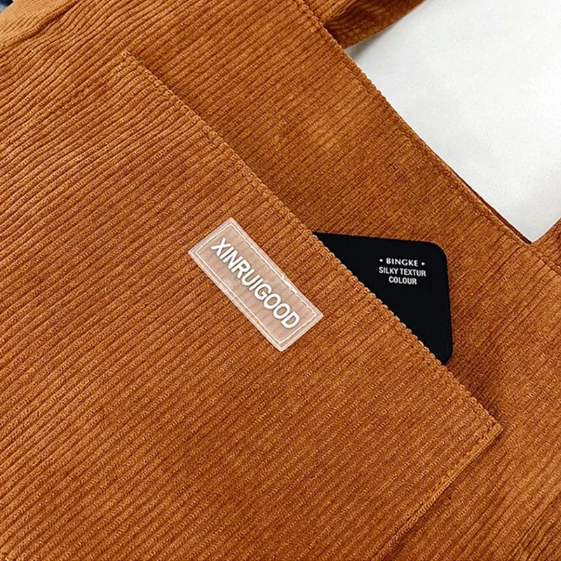 Large Capacity Shoulder Bag Trendy Corduroy Tote Bag Solid Color Ladies Handbag With Front Pocket Your Shop Mania