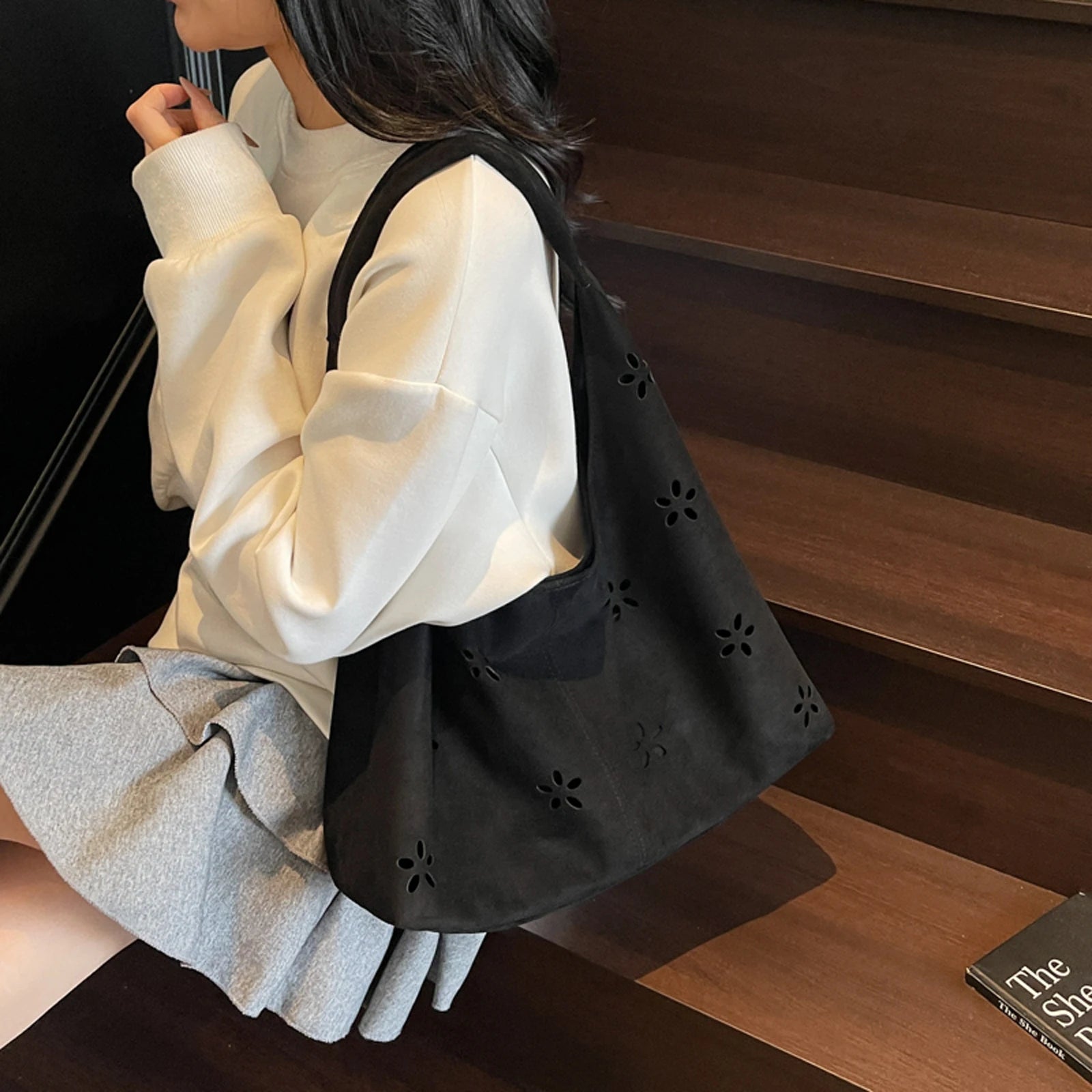 Faux Suede Tote Bag for Women Large Capacity Slouchy Shoulder Bags Faux Suede Casual Tote Bags for Travel School College Work Your Shop Mania