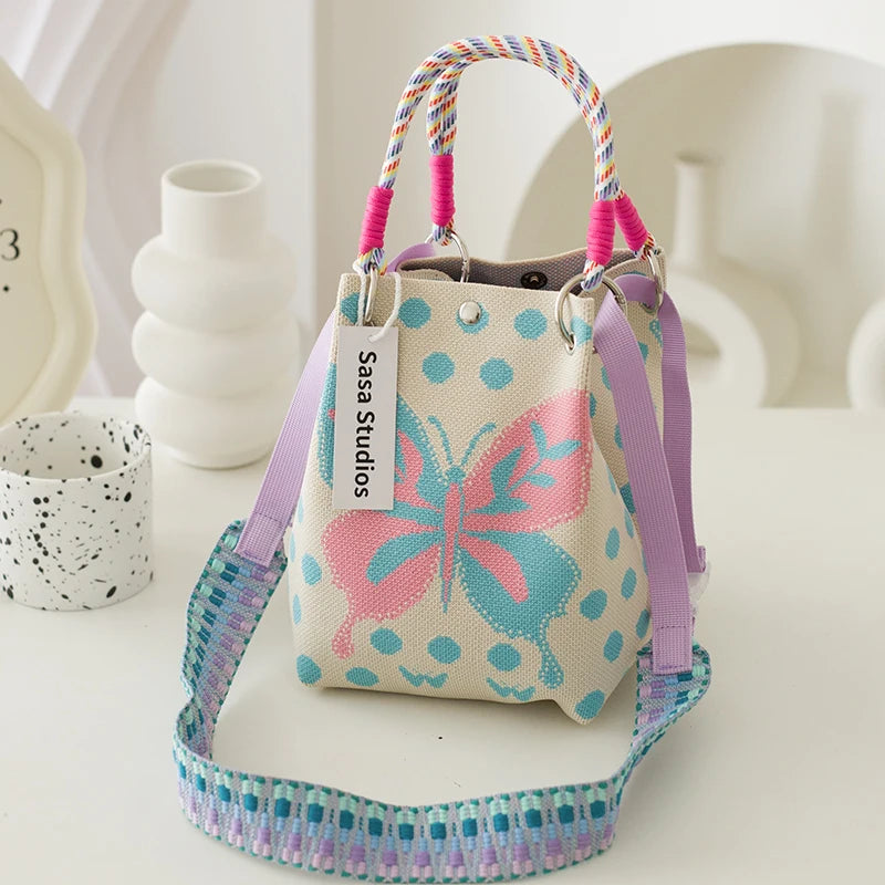 Korean Sle Knitted Tote Bag Large Capaci Portable Handbag Commuter Buet Bag Cute Floral Pattern Women's Handbag Your Shop Mania