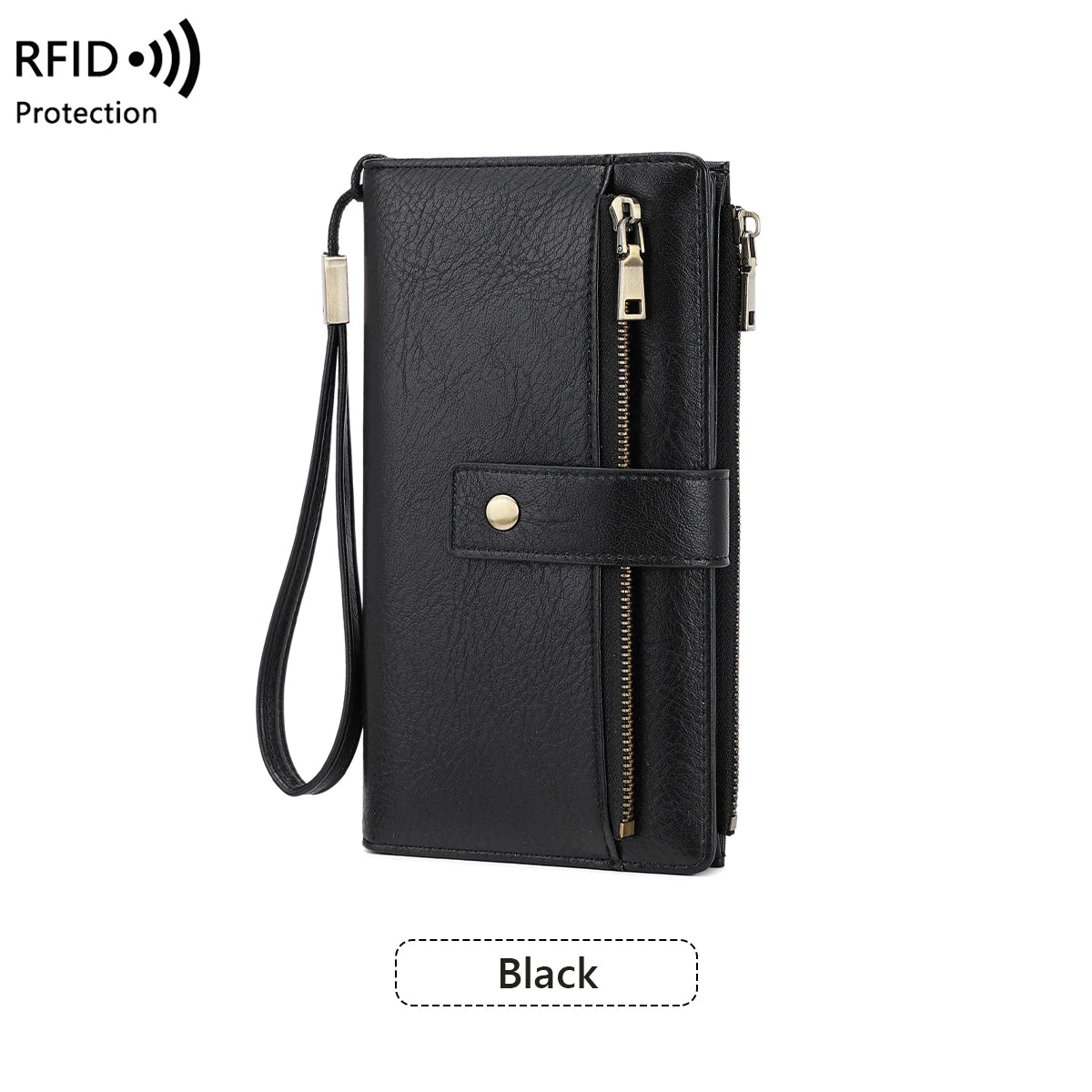 Vintage Style RFID Blocking Wallet Three-Fold Long Clutch Purse Multi-Card Slots for Daily Commute Business Casual Your Shop Mania